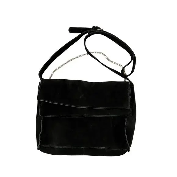 Zara Black Suede Leather Bucket Bag With Chain - Picture 1 of 6